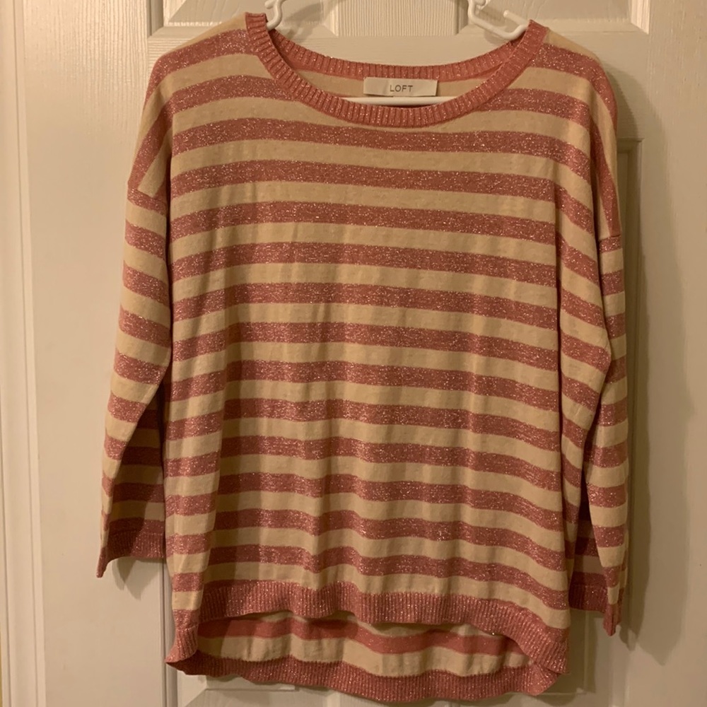 LOFT light knight stripped shimmery pink and beige sweater, never worn